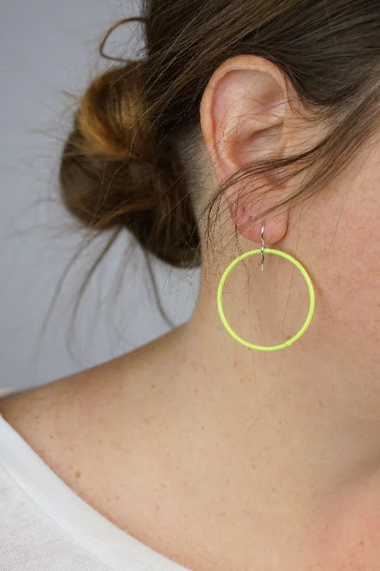 Gold Drop Earrings for Women -Simple drop earrings for a minimalist look -Medium Evident Earrings in Neon Chartreuse