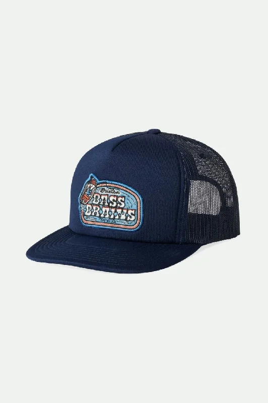 Lightweight cap for summer hiking trails -Bass Brains Boat MP Trucker Hat - Washed Navy