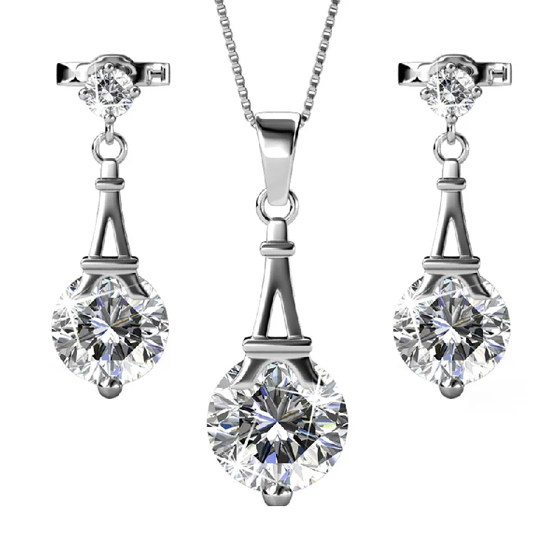 Drop Earrings for Valentine's Day -Classic drop earrings with a timeless design -Isla 18k White Gold Plated Necklace and Earrings Jewelry Set with Swarovski Crystals