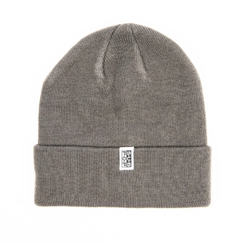 Affordable cap for budget-friendly headwear options -Knit Hat Logo Tag Tight Knit Grey