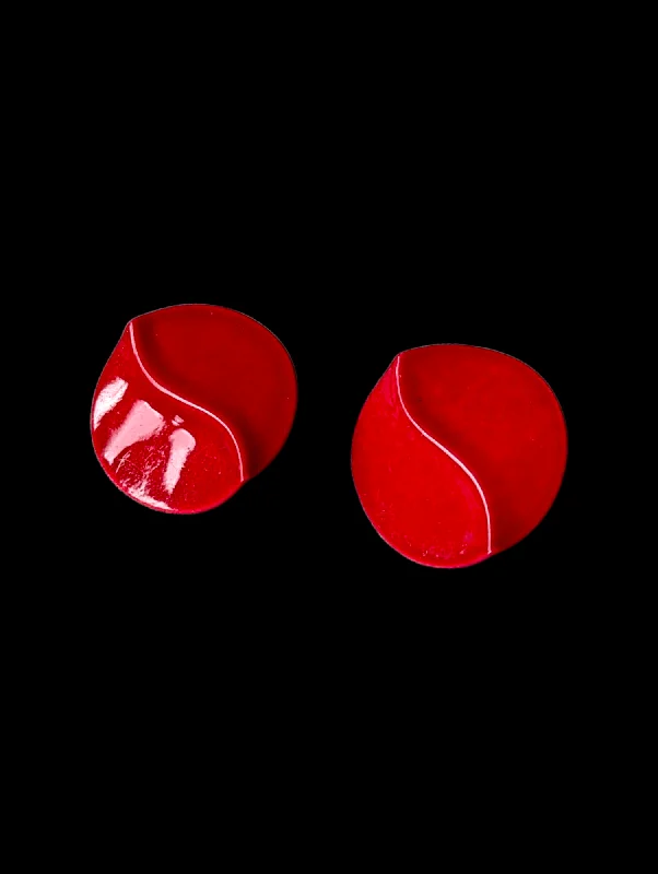 Small Drop Earrings for Delicate -Long drop earrings for evening wear -Vintage Lipstick Red Wave Enamel Clip on Earrings