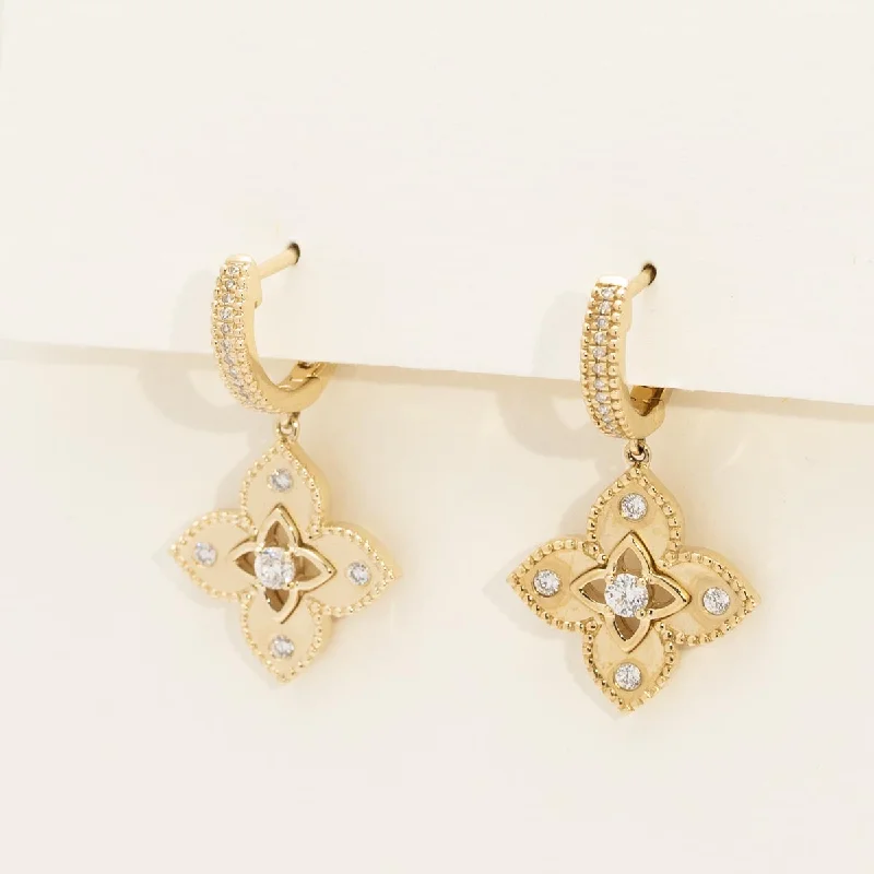 Drop Earrings with Textured Surface -Drop earrings with beaded accents for a textured look -Diamond Flower Drop Earrings in 14kt Yellow Gold (1/3ct tw)