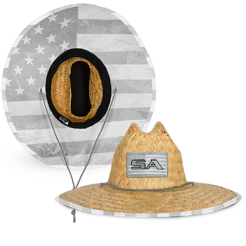 Embroidered cap with custom team initials -Under Brim Straw Hat | Ghost American Flag 2.0