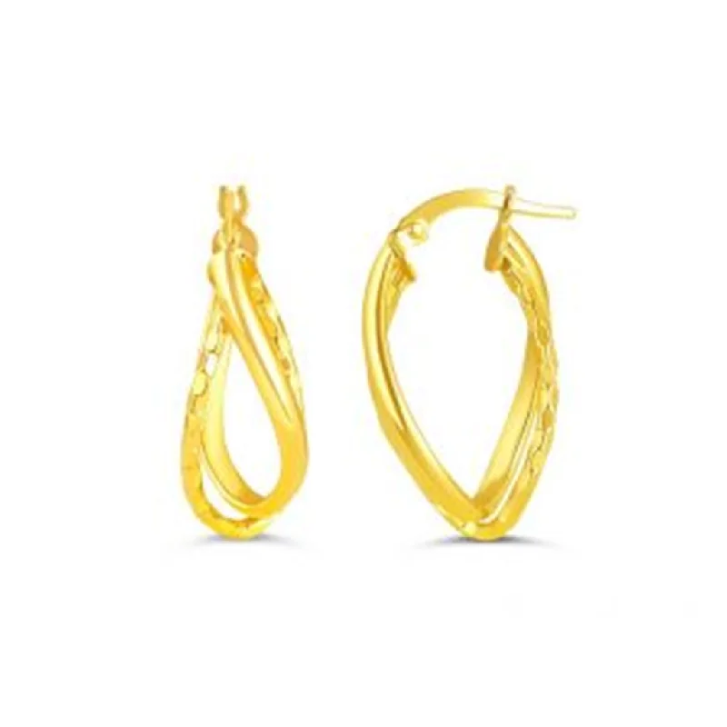 Contemporary Drop Earrings for Fashion -Elegant drop earrings for weddings -10K Yellow Gold Twist Double Hoop Earrings