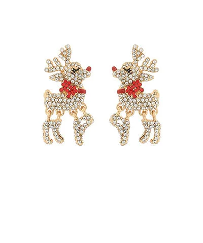 Drop Earrings for Christmas Party -Drop earrings for prom or special events -Crystal Reindeer With Dangle Legs Earrings