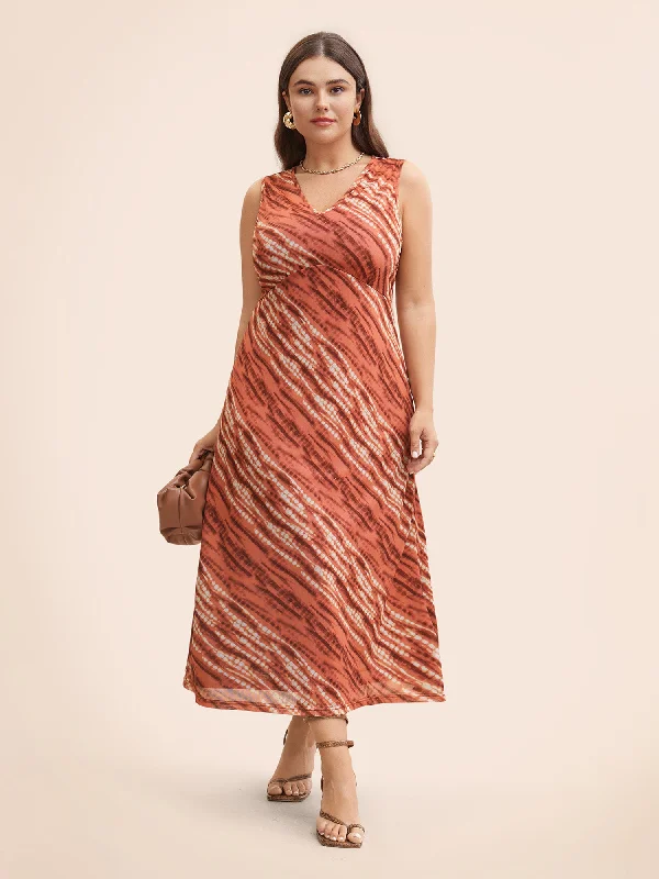 Plus size dresses for festive events shine loud -V Neck Striped Contrast Tank Dress