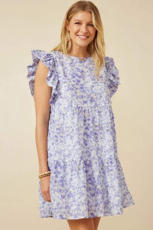 Plus size dresses featuring wrap styles are versatile -Womens Ditsy Floral Exaggerated Ruffle Sleeve Dress