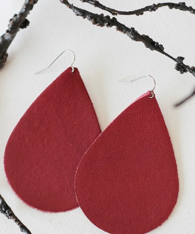 Tarnish Resistant Drop Earrings for Longevity -Drop earrings with leather accents for an edgy vibe -Leathered Psalm Leather Berry Earrings