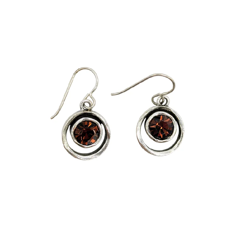 Drop Earrings with Vine Designs -Simple drop earrings with a single gemstone for elegance -Skeeball Earrings by Patricia Locke - Smoked Quartz