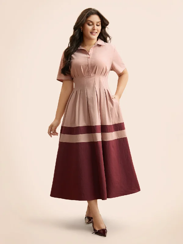 Plus size dresses for chic evenings glow quietly -Contrast Shirred Pleated Maxi Dress