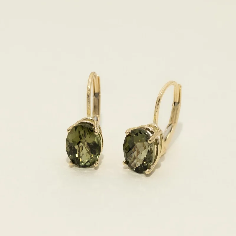 Drop Earrings with Star Motifs -Drop earrings with silver finishes for casual elegance -Maine Green Tourmaline Oval Drop Earrings in 14kt Yellow Gold