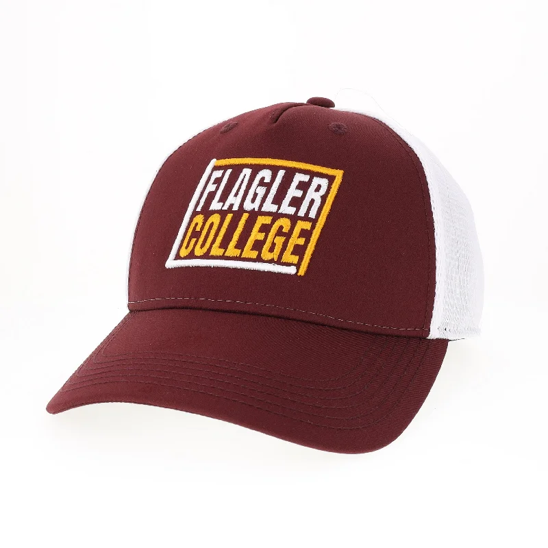 Adjustable strap cap for custom size comfort -Flagler College Burgundy/White Trucker Hat