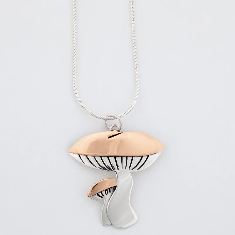 Unique necklaces and pendants with engraved messages for a sentimental gift-Mushroom Sterling & Copper Necklace