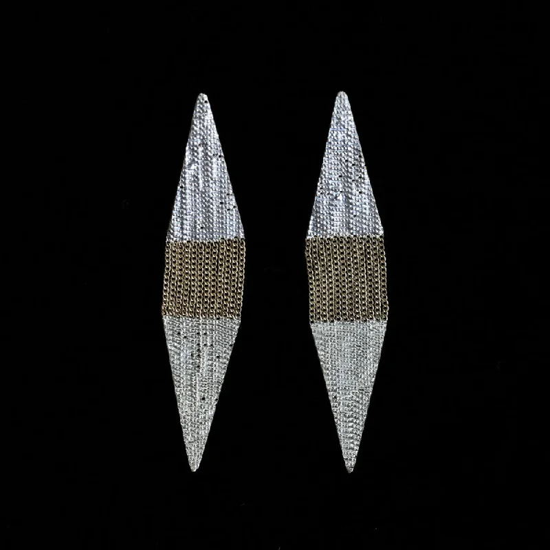 Push Back Drop Earrings for Convenience -Simple drop earrings with a single stone -Shard Brass and Silver Earrings