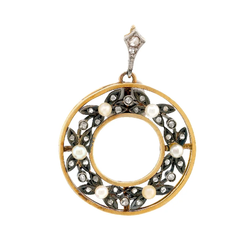 Beautiful necklaces and pendants with diamond-encrusted designs for maximum sparkle-Antique seed pearl diamond 18k yellow gold silver pendant