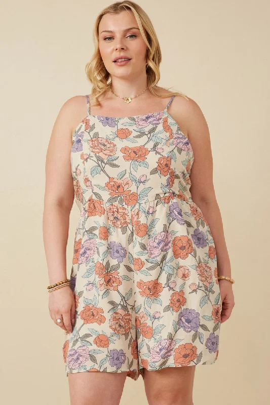 Plus size dresses with sleek lines look modern -Romantic Floral Smock Back Romper