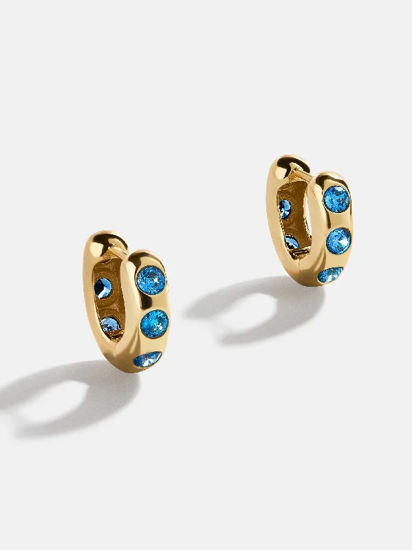 Retro Drop Earrings for Nostalgia -Drop earrings with unique geometric shapes -Sydney 18k Gold Birthstone Earrings - Blue Zircon