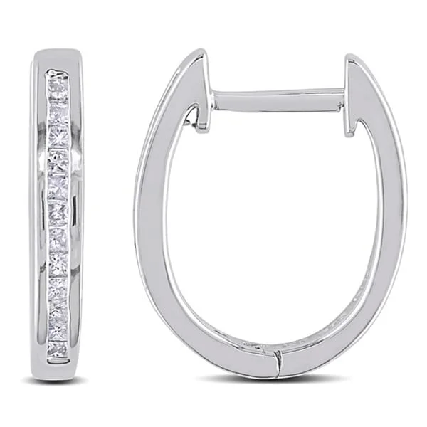 Drop Earrings with Textured Surface -Drop earrings with beaded accents for a textured look -Miadora Sterling Silver 1/ 4ct TDW Channel-Set Princess Diamond Hoop Earrings