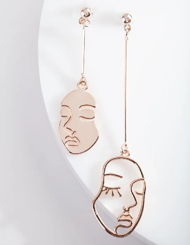 Drop Earrings with Filigree Work -Contemporary drop earrings with geometric patterns -Rose Gold Mismatch Face Earrings