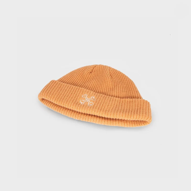 Premium snapback cap with flat bill design -Cross Bones Logo Beanie - Peach