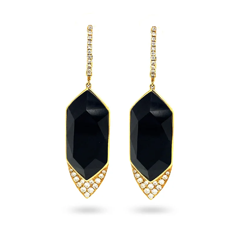 Heart Shaped Drop Earrings for Love -Drop earrings with intricate designs for added flair -18K Yellow Gold Drop Earrings with Onyx