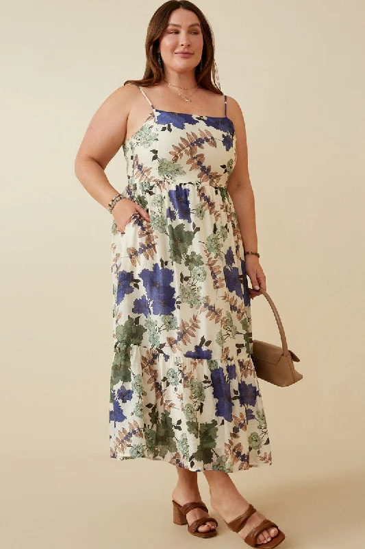 Plus size dresses featuring fuzzy accents are warm -Floral Smocked Back Tank Dress