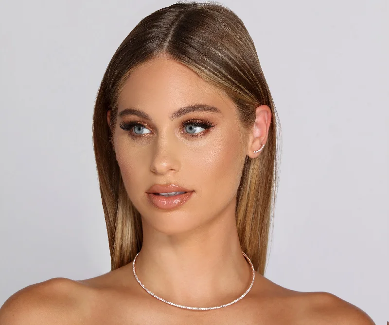 Trendy necklaces and pendants with statement pieces for a bold fashion statement-Dainty Rhinestone Choker Set