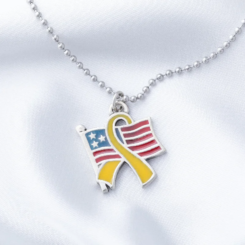 Beautiful necklaces and pendants with moon and star charms for a dreamy effect-Flag & Yellow Ribbon Necklace