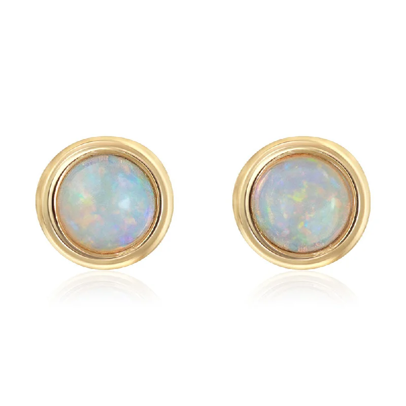 Ethnic Drop Earrings with Tribal Design -Drop earrings with glass crystals for a shimmering finish -14K Yellow Gold 4mm Round Australian Opal Earrings