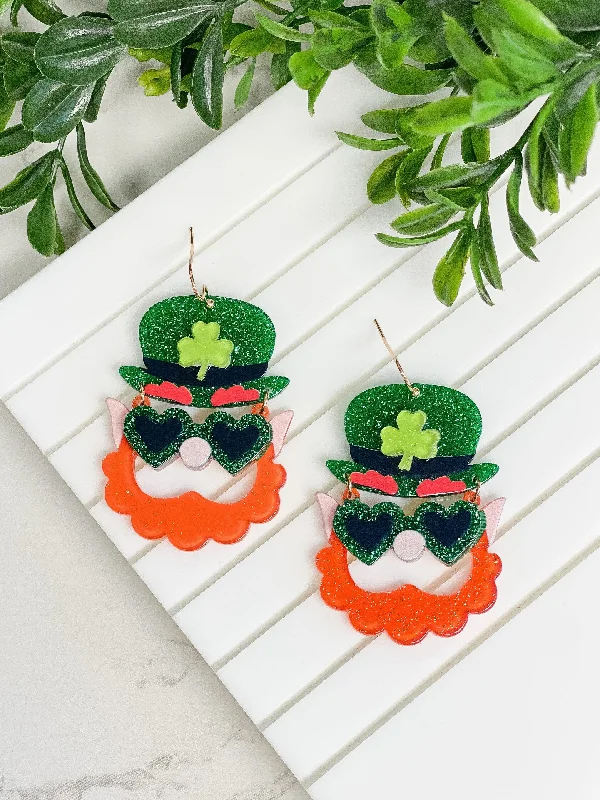 Drop Earrings for Formal Attire -Drop earrings with silk threads for a delicate look -Glittery Leprechaun Acrylic Dangle Earrings