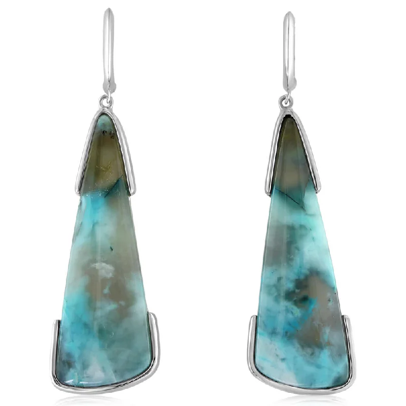 Triangular Drop Earrings for Edge -Chunky drop earrings for a fashionable statement -Silver Indonesian Opal Earrings