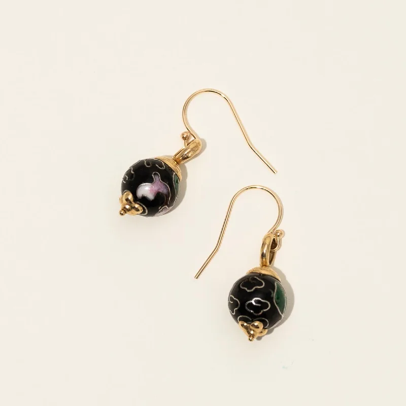 Drop Earrings for Valentine's Day -Classic drop earrings with a timeless design -Estate Cloisonne Drop Earrings in 14kt Yellow Gold