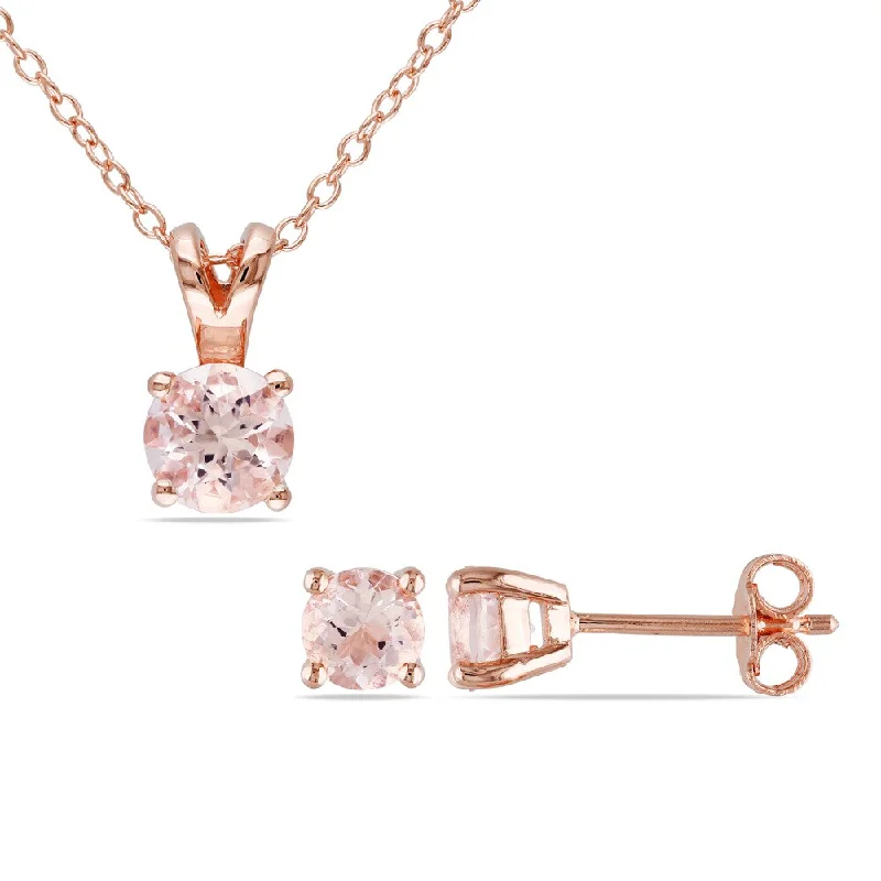 Drop Earrings for Yoga Session -Drop earrings with minimalist stones for understated elegance -Miadora Rose Plated Silver 1 4/5ct TGW Morganite Necklace and Earrings Set