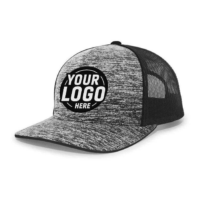 Premium snapback cap with embroidered artwork -Custom Embroidered Pacific Headwear 106C Aggressive Heather Trucker Snapback Cap - Flat Embroidery