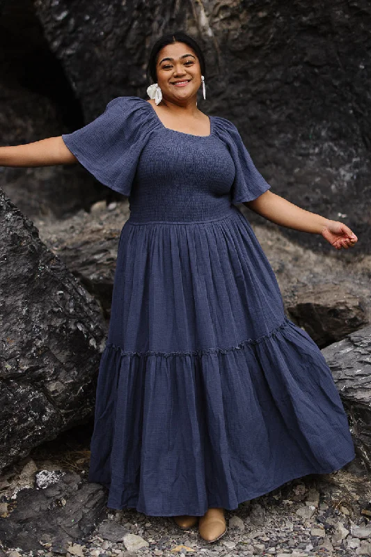 Plus size dresses with high waists define curves -Lennon Maxi Dress in Dusty Blue - FINAL SALE