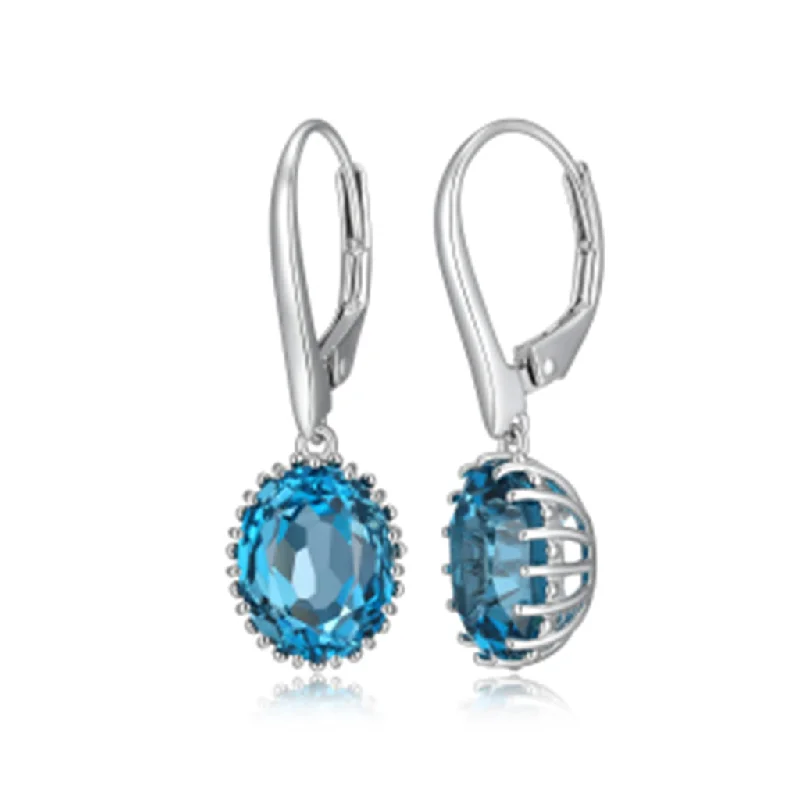 Drop Earrings for Work Attire -Drop earrings for fashion-forward outfits -Sterling Silver Oval London Blue Topaz Drop Earrings by Samuel B.