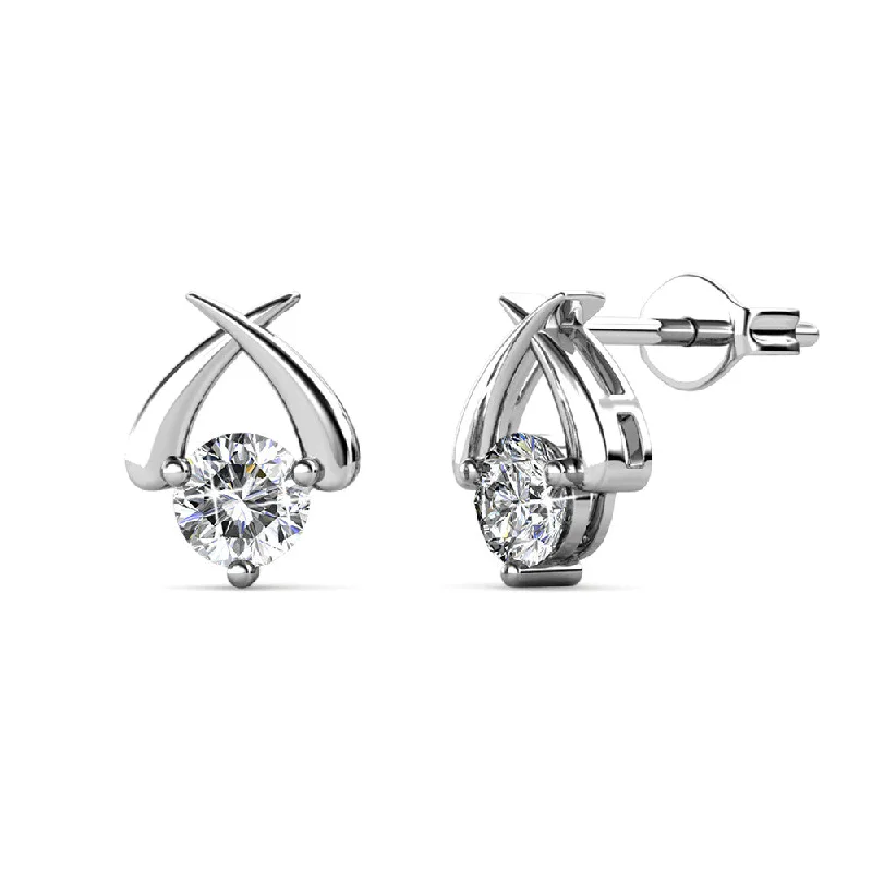 Studded Drop Earrings with Gemstones -Luxury drop earrings with diamonds for formal wear -Eloise 18k White Gold Plated Stud Halo Earrings with Solitaire Round Cut Swarovski Crystals