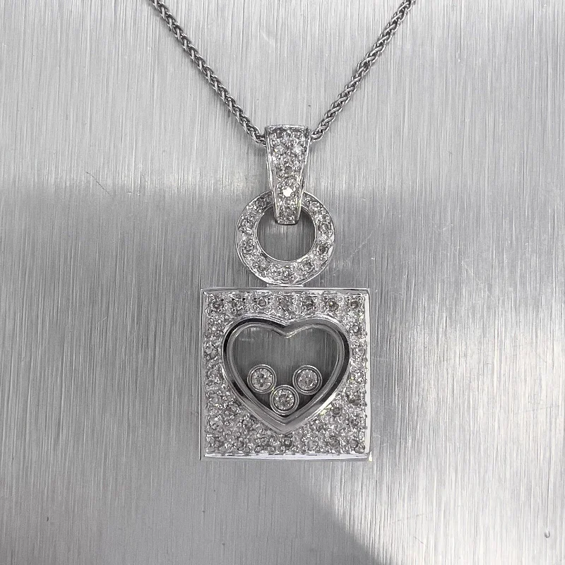 Stunning necklaces and pendants with ruby gemstones for a luxurious red hue-14k White Gold 3 Floating Diamond Pave Heart Square Necklace 0.35ctw 18"