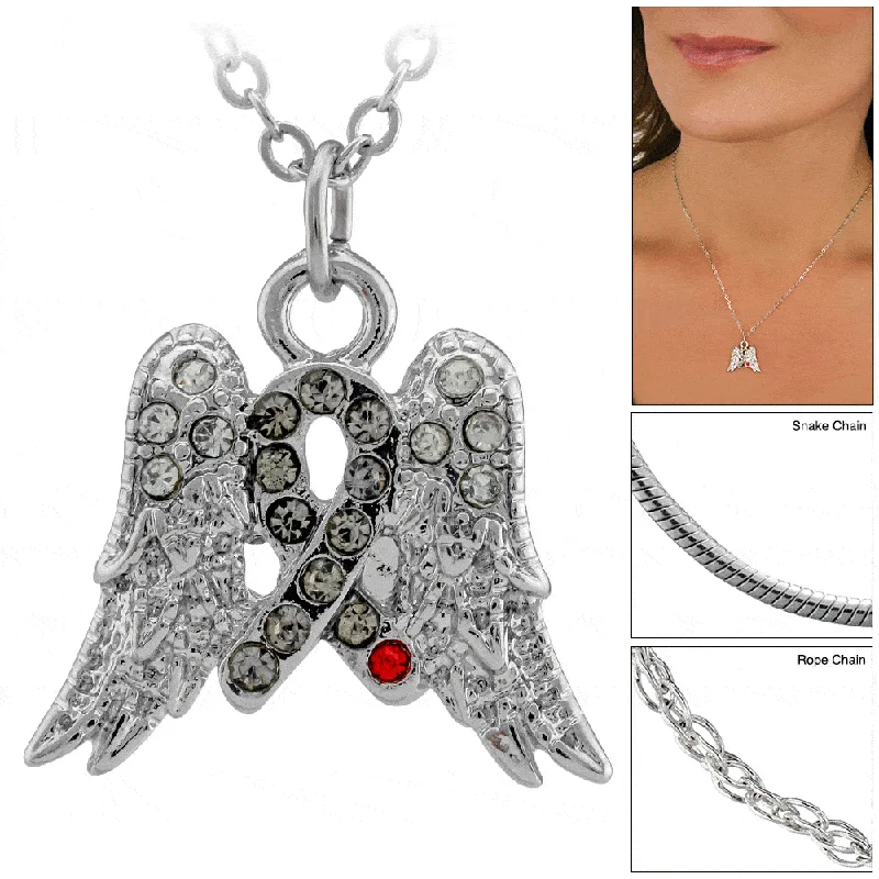 Necklaces and pendants with clear quartz for a pure and radiant look-On Angel Wings Diabetes Awareness Ribbon Necklace