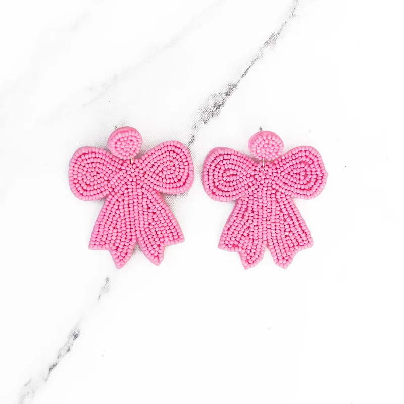 Drop Earrings for Festival Style -Drop earrings with butterfly details for a whimsical style -Large Pink Bow Beaded Earrings