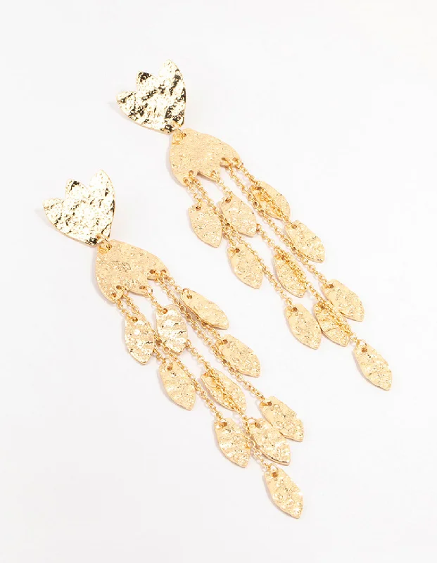 Beaded Drop Earrings for Party -Drop earrings with cubic zirconia for an affordable sparkle -Gold Molten Flower & Petal Drop Earrings