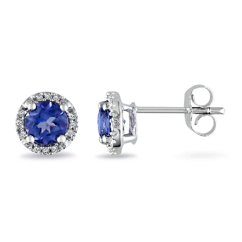 Lead Free Drop Earrings for Health -Drop earrings with heart-shaped charms for a romantic look -Miadora Sterling Silver Created Blue Sapphire and Diamond Halo Earrings