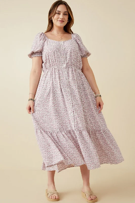 Plus size dresses featuring lace sleeves feel luxe -Ditsy Floral Sweetheart Neck Dress