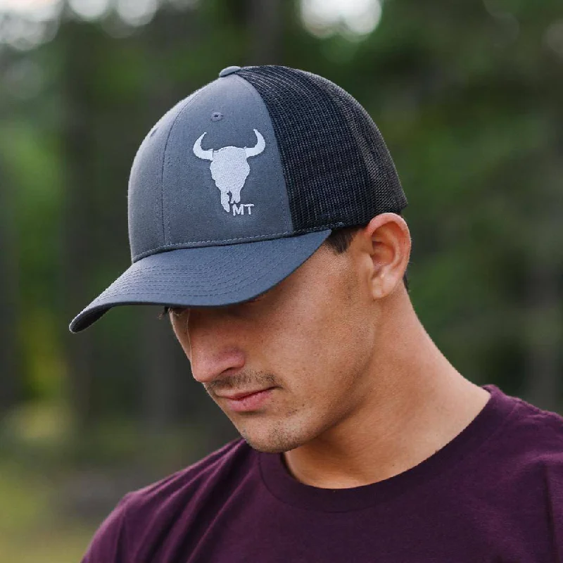 Adjustable cap with sturdy velcro closure -Bison Skull MT Hat