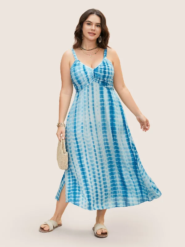 Plus size dresses for power dressing empower daily -Tie Dye Split Hem Maxi Cami Dress