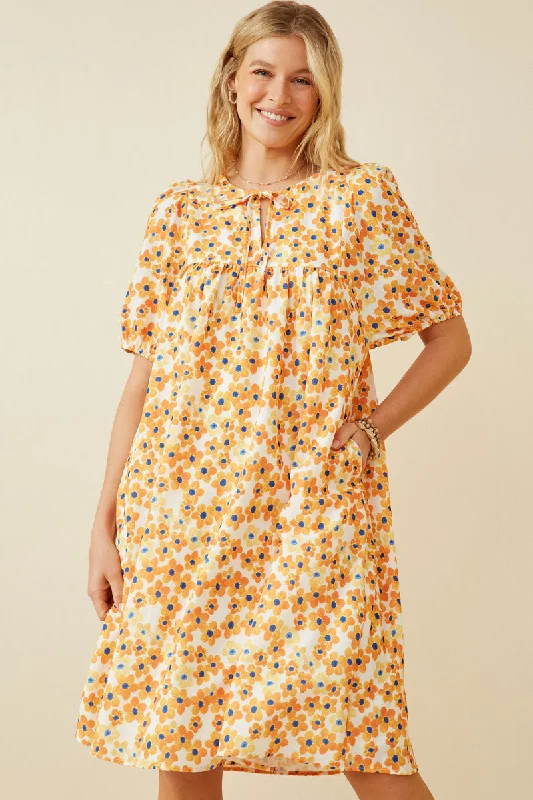 Plus size dresses with comfy fits ease days -Floral Tie Detail Short Sleeve Dress