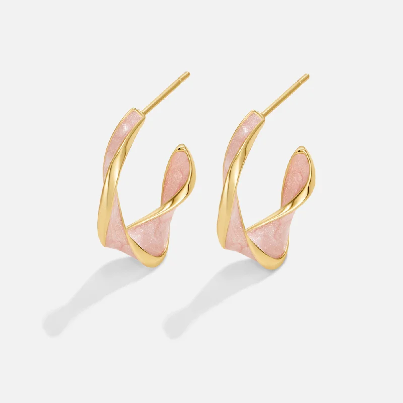 Drop Earrings for Beach Outfit -Lightweight drop earrings for sensitive ears -Pink Mother of Pearl Twist Hoop Earrings