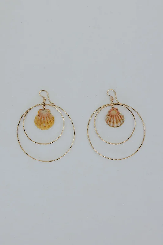 Studded Drop Earrings with Gemstones -Luxury drop earrings with diamonds for formal wear -Double Hoop Earrings - Sunrise Shell