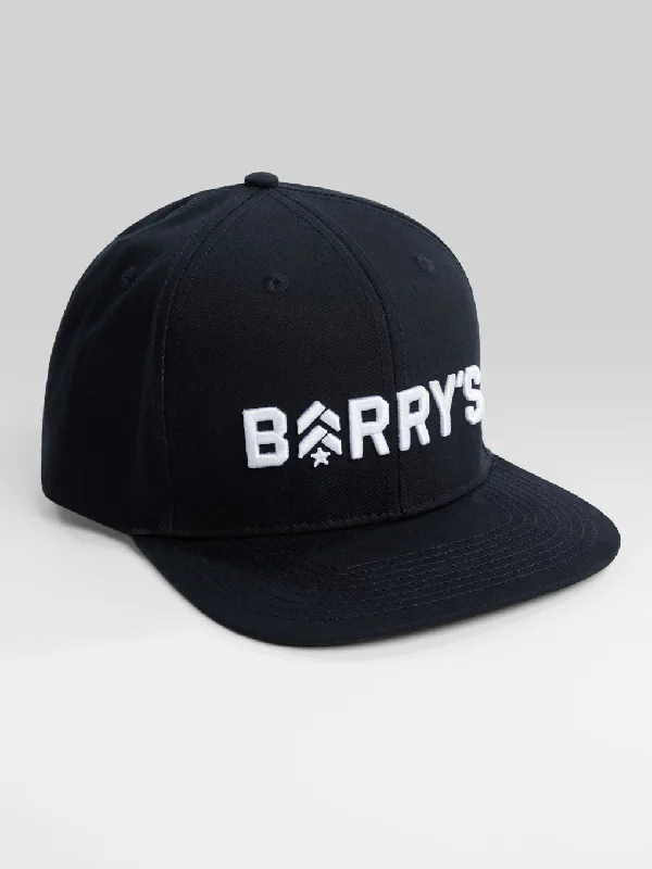 Premium leather cap with stitched logo detail -BARRY'S BLACK FLAT BRIM HAT