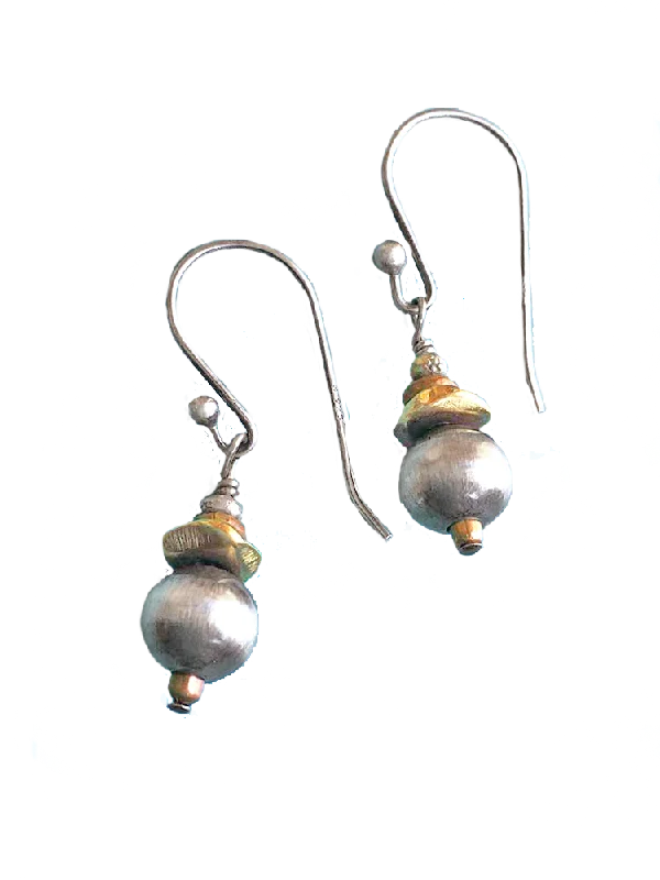 Lead Free Drop Earrings for Health -Drop earrings with heart-shaped charms for a romantic look -Petite Copper + SS Navajo Pearl Drop Earrings